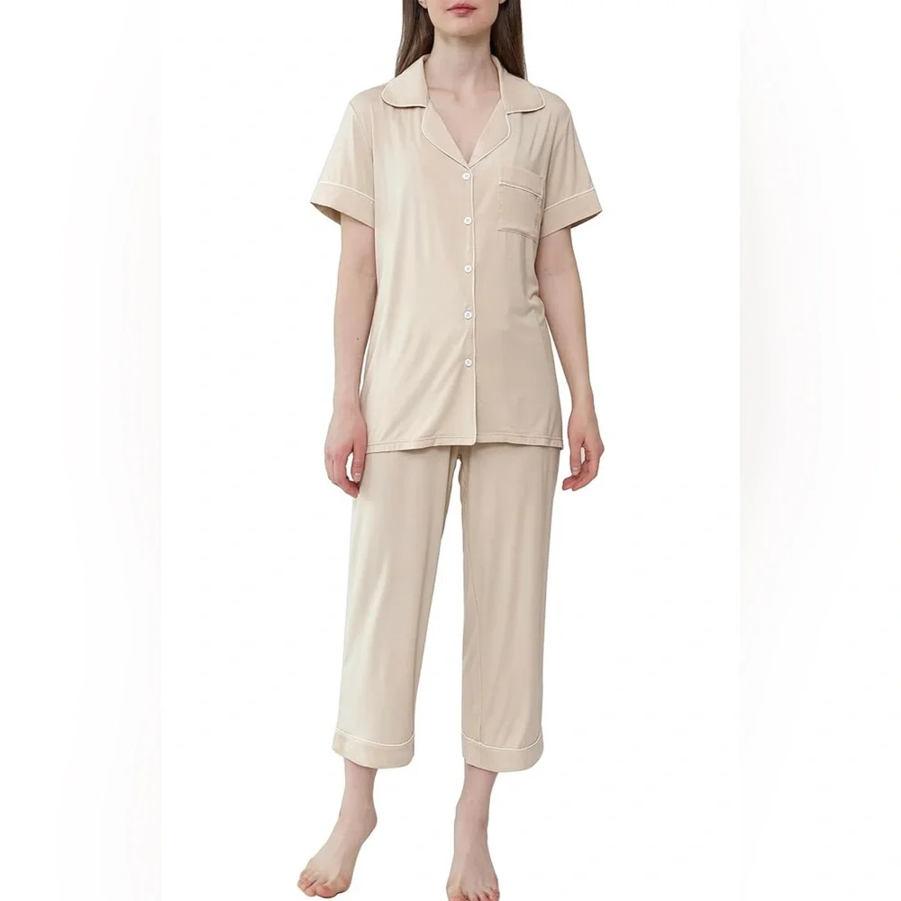 NWT Pajama Set for Women Soft Capri Button Up Cooling Pjs Set/Size Small - Picture 2 of 11